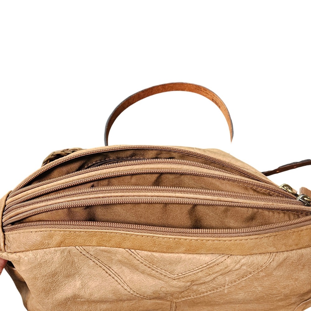 Great American Leather Works Tan Leather Crossbody Bag Tassel Boho Slouchy - Picture 9 of 11